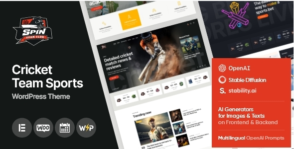 Spin – Cricket Team Sports WordPress Theme + AI
